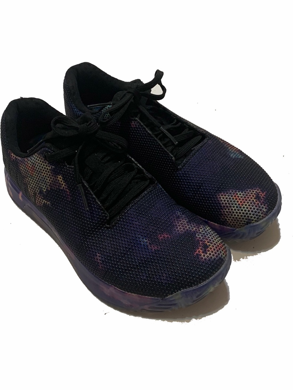 New Nobull Low-Top Athletic Sneakers in Black with Purple Tie-Dye Accents